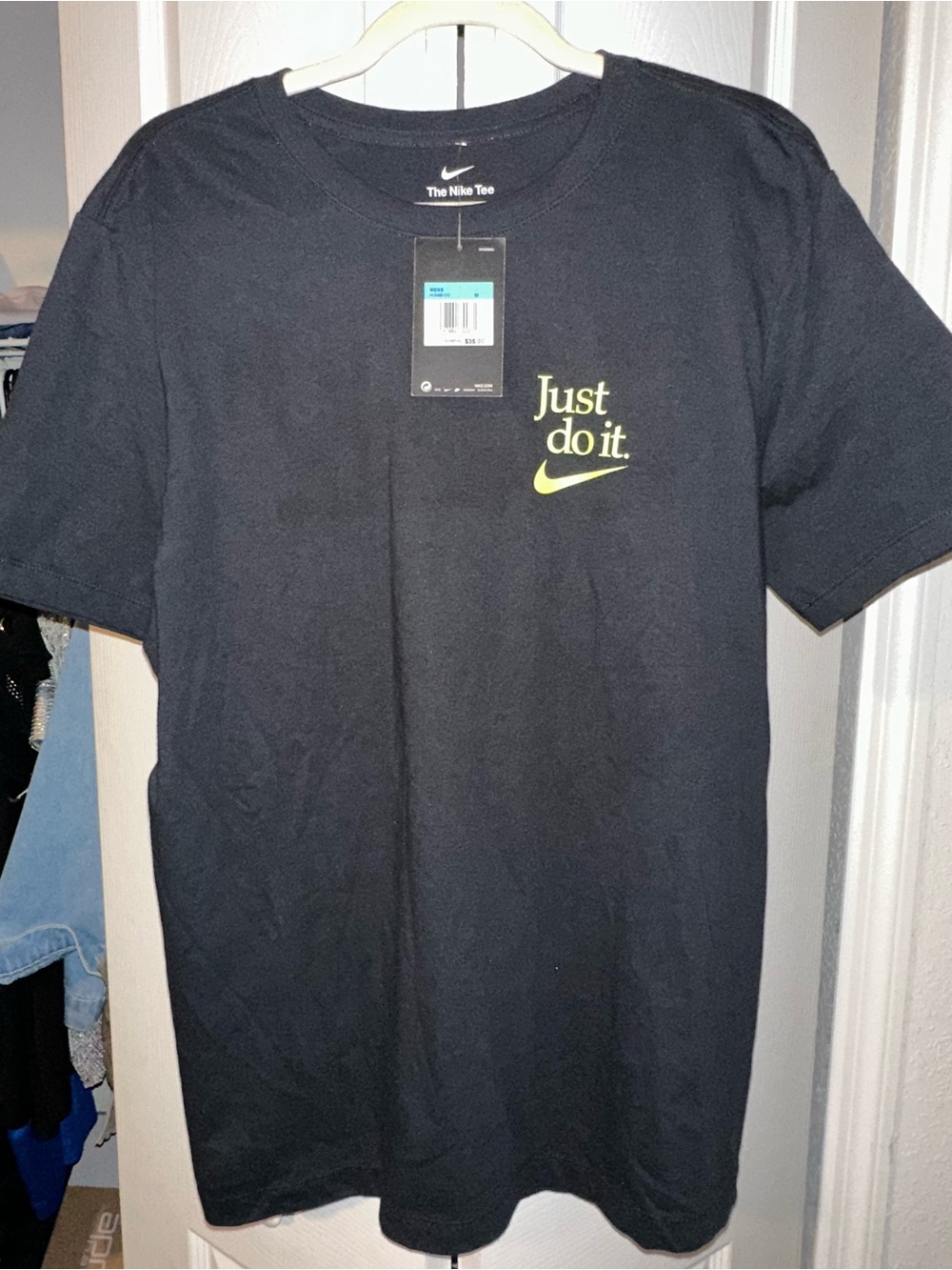Nike NWT Black Short Sleeve Tee with Lime 'Just do it.' Logo